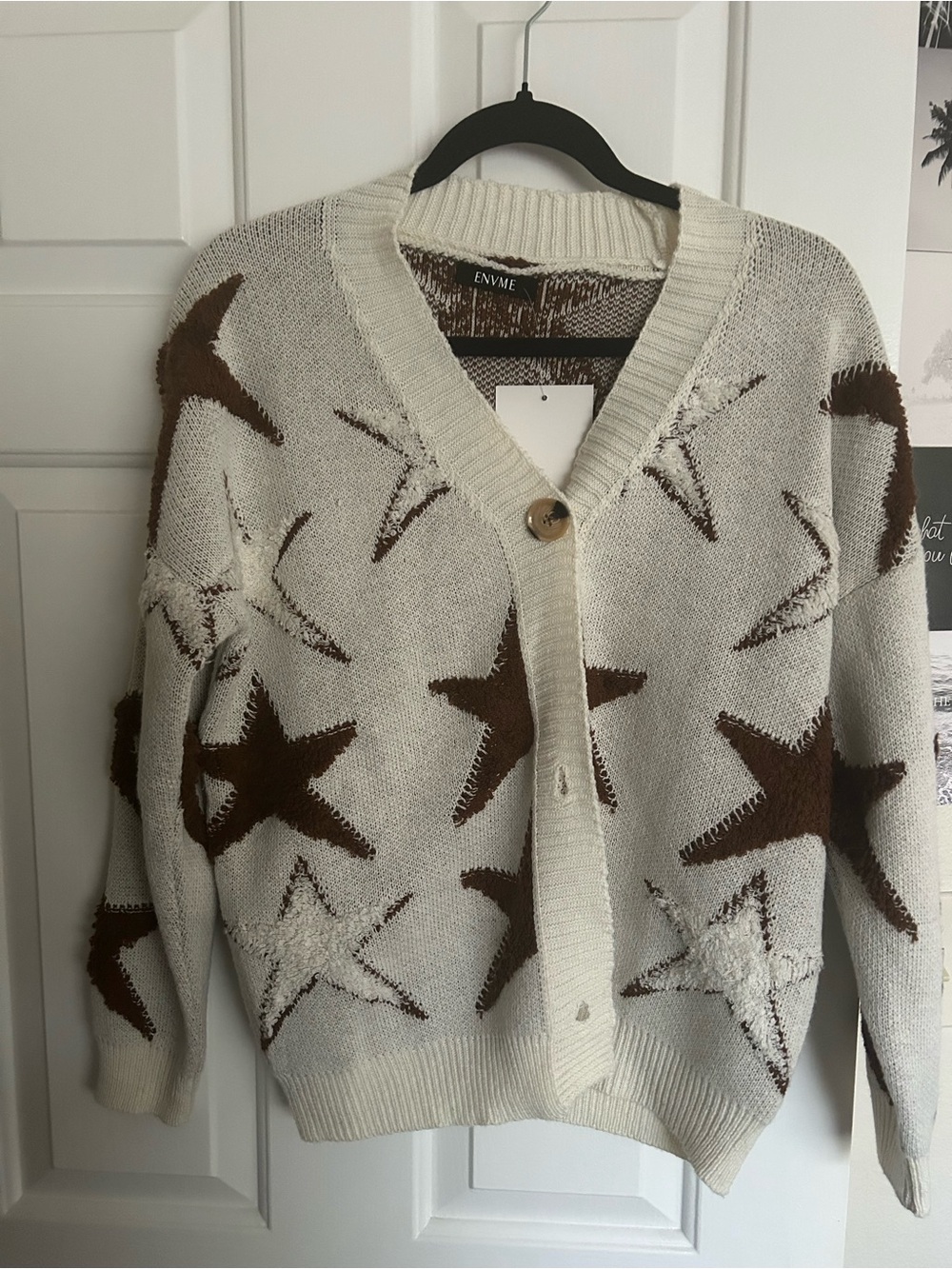 Cream Star-Pattern Cardigan Sweater